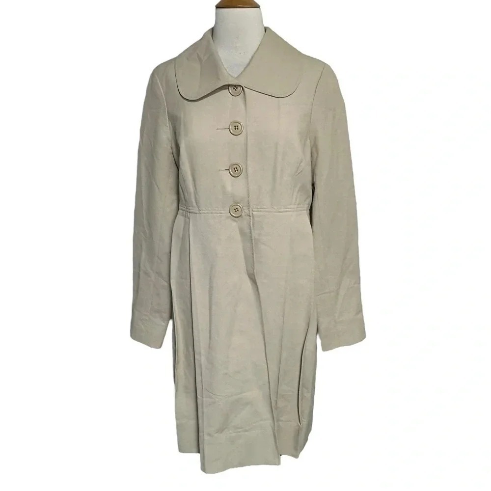 Mossimo Trench Coat Medium Beige Peter Pan‎ Collar Pleated Button Front Jacket